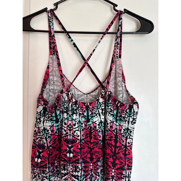 Tart Aztec Tribal Striped Multicolor Modal Maxi Dress Cross Back Pink Black Teal - Picture 3 of 7